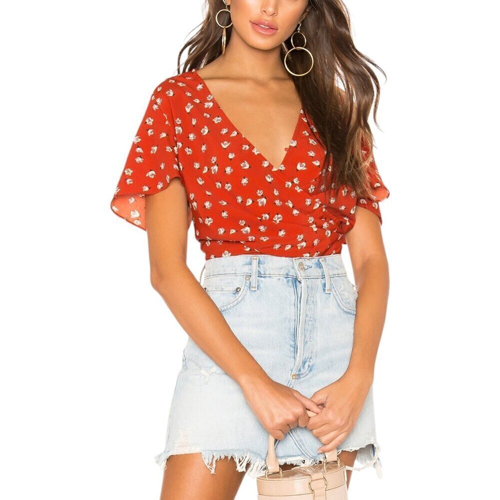 Heartloom Red Floral Short Sleeve Blouse Sz M